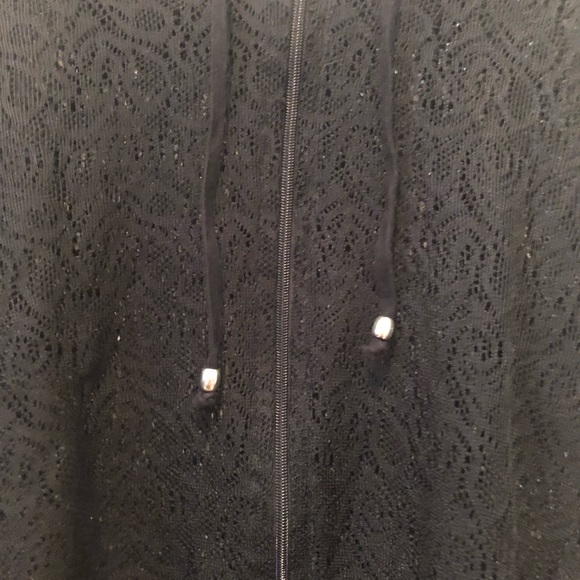 Black Lace Swimsuit cover up with zipper and hood size 1X - Picture 2 of 8